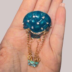 Hot Air Balloon Brooch Oil Drip Enamel Rhinestone Dangle Pin 2.75”